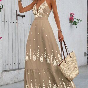 Multicolor Boho Women's Long Camisole Printed Hawaiian Style Maxi Dress